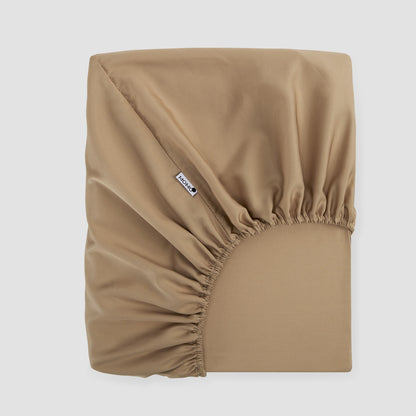 Lençol de baixo ajustável Azul bege bambu by Momo Cotton – tecido de cetim 300 fios, suave, respirável e sustentável.