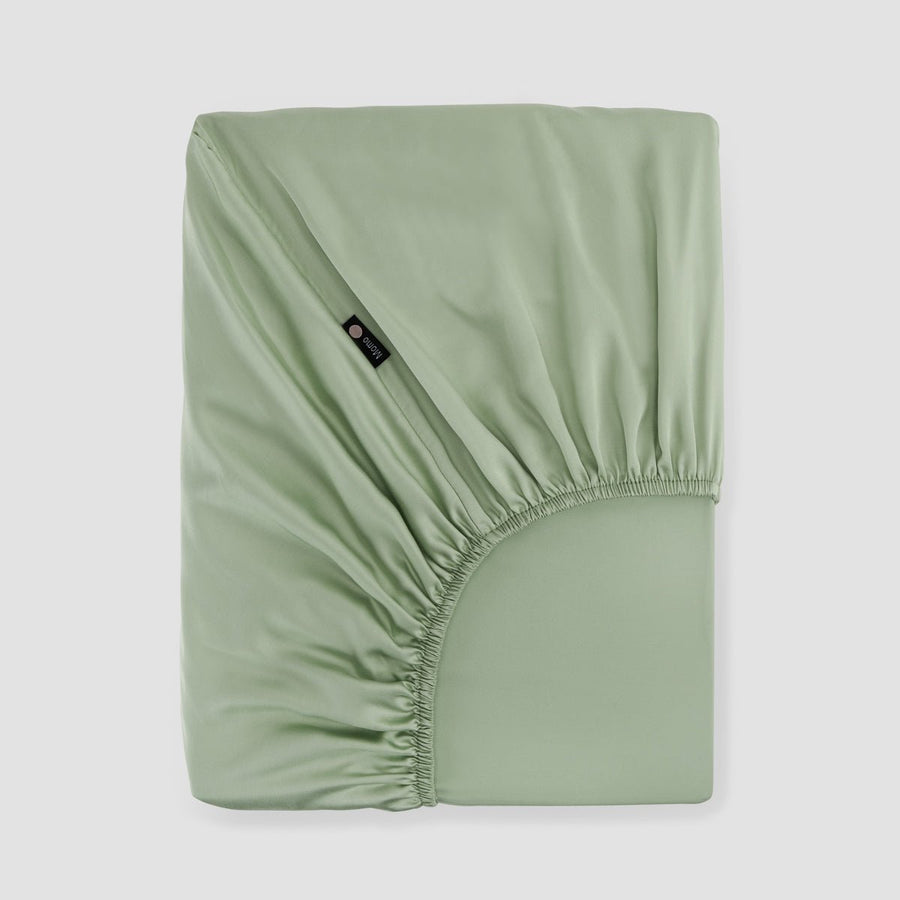 Lenzuolo con angoli verde bambù Momo Cotton – tessuto satinato 300 fili, morbido, traspirante e sostenibile.